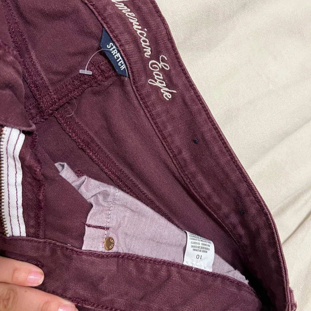 American Eagle Outfitters Distressed Maroon Jean Shorts - Picture 3 of 4